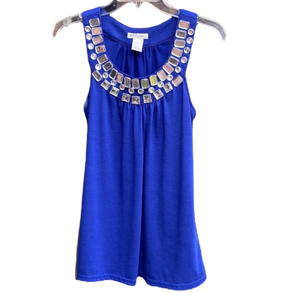 ULTRA PINK Vintage Y2K Royal Blue Bejeweled Halter Sleeveless Tank Top in Large